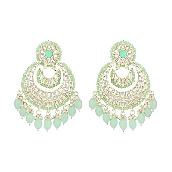 Emerald Glow Kundan Pearl Chandbali Earrings