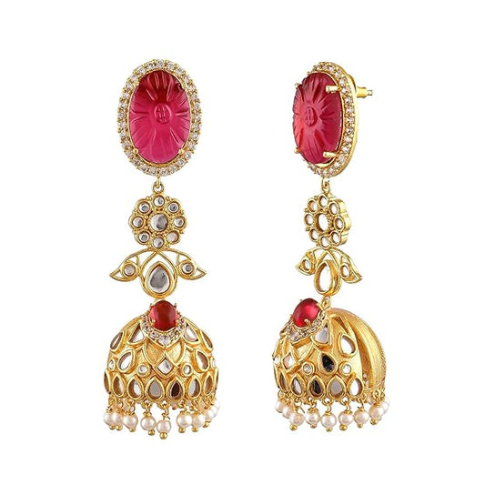 Gulnoor Ruby Carved Stone Jhumka