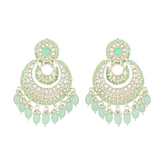 Emerald Glow Kundan Pearl Chandbali Earrings