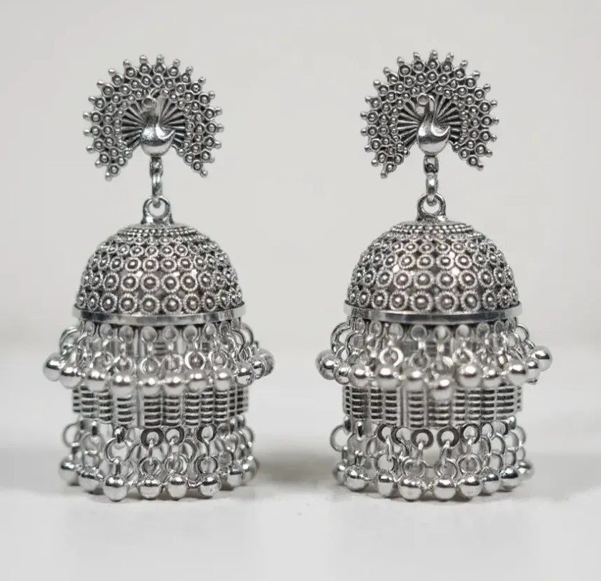 Peacock Glory Oxidized Jhumkas
