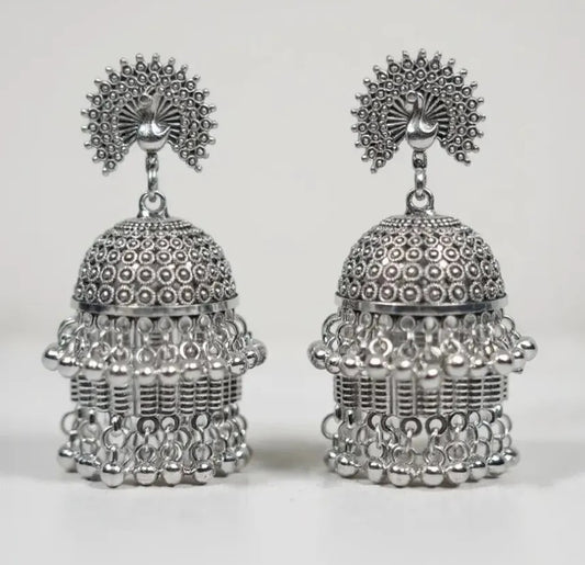 Peacock Glory Oxidized Jhumkas